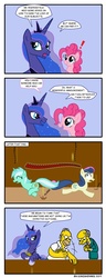 Size: 541x1416 | Tagged: safe, artist:gonzahermeg, bon bon, lyra heartstrings, pinkie pie, princess luna, sweetie drops, g4, bits, comic, crossover, homer simpson, male, mr. burns, the simpsons