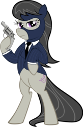 Size: 1370x2106 | Tagged: safe, artist:azurainalis, octavia melody, earth pony, pony, g4, bipedal, clothes, female, gun, mare, revolver, solo, spy, spy (tf2), team fortress 2, weapon