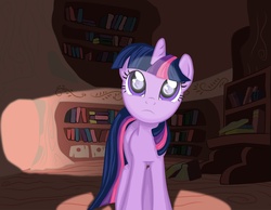 Size: 6396x4961 | Tagged: safe, artist:ter0k, twilight sparkle, pony, unicorn, g4, absurd resolution, bookshelf, eye reflection, female, golden oaks library, mare, mare in the moon, moon, reflection, solo, unicorn twilight