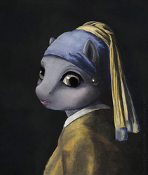 Size: 700x828 | Tagged: dead source, safe, artist:cosmicunicorn, derpy hooves, anthro, g4, earring, fine art parody, girl with a pearl earring, johannes vermeer, parody