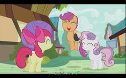 Size: 640x400 | Tagged: safe, screencap, apple bloom, scootaloo, sweetie belle, g4, the cutie pox, cutie mark crusaders, youtube caption