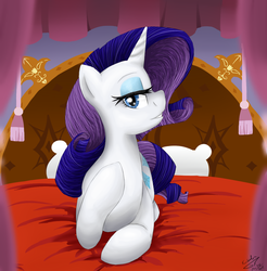 Size: 1176x1197 | Tagged: safe, artist:kudalyn, rarity, pony, g4, bed, female, solo