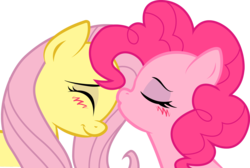 Size: 2670x1792 | Tagged: safe, artist:kennyklent, fluttershy, pinkie pie, g4, blushing, female, forehead kiss, kissing, lesbian, ship:flutterpie, shipping