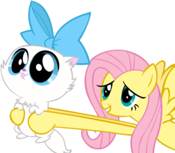 Size: 8000x7000 | Tagged: safe, artist:danton-damnark, fluttershy, mitsy, cat, pegasus, pony, g4, may the best pet win, absurd resolution, bow, holding, simple background, transparent background, vector
