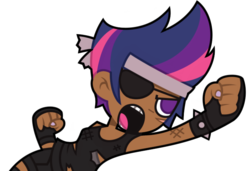 Size: 688x470 | Tagged: safe, artist:nekozneko, twilight sparkle, human, g4, bandage, dark skin, eyepatch, future twilight, humanized, scott pilgrim, simple background, solo, style emulation, transparent background