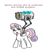 Size: 1280x1400 | Tagged: safe, artist:scherzo, sweetie belle, android, gynoid, pony, robot, robot pony, unicorn, g4, blank flank, energy weapon, female, filly, foal, hooves, horn, laser, red eyes, simple background, solo, sweetie bot, text, weapon, white background