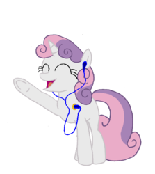 Size: 700x783 | Tagged: safe, artist:tdarkchylde, sweetie belle, pony, robot, unicorn, g4, drawing, eyes closed, female, filly, foal, headphones, hooves, horn, open mouth, simple background, solo, sweetie bot, transparent background