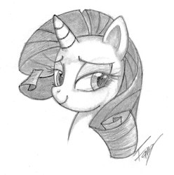 Size: 1579x1590 | Tagged: dead source, safe, artist:bronyfang, rarity, pony, g4, bust, female, grayscale, monochrome, portrait, solo