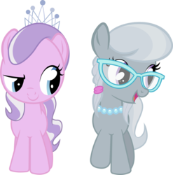 Size: 1600x1618 | Tagged: safe, artist:lumorn, diamond tiara, silver spoon, earth pony, pony, g4, glasses, open mouth, simple background, smiling, transparent background