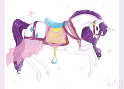 Size: 1182x851 | Tagged: safe, artist:january-joy, rarity, pony, g4, carousel, realistic, saddle, solo, tack