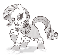 Size: 600x542 | Tagged: safe, artist:naroclie, rarity, pony, g4, boots, clothes, female, monochrome, outfit, solo, winter