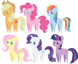 Size: 5449x4484 | Tagged: safe, artist:sircinnamon, applejack, fluttershy, pinkie pie, rainbow dash, rarity, twilight sparkle, pony, unicorn, g4, absurd resolution, mane six, pointy ponies, simple background, transparent background, unicorn twilight, vector