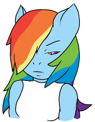 Size: 760x976 | Tagged: safe, artist:daniruu, rainbow dash, anthro, g4, angry, bust, clothes, frown, hair over one eye, looking at you, rainbow dash is not amused, shirt, simple background, unamused, undershirt, white background