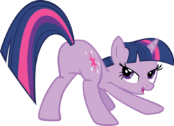 Size: 5863x4247 | Tagged: safe, artist:sircinnamon, twilight sparkle, pony, unicorn, a canterlot wedding, g4, absurd resolution, bedroom eyes, butt, face down ass up, female, lidded eyes, look at my butt, looking back, mare, plot, simple background, solo, transparent background, twibutt, unicorn twilight, vector