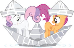 Size: 6411x4147 | Tagged: safe, artist:sircinnamon, scootaloo, sweetie belle, g4, absurd resolution, hat, paper boat, paper hat, simple background, transparent background, vector