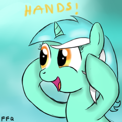 Size: 894x894 | Tagged: safe, artist:freefraq, lyra heartstrings, pony, g4, hand, humie, solo, that pony sure does love hands