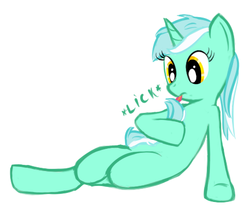 Size: 500x431 | Tagged: safe, artist:cheshiresdesires, lyra heartstrings, pony, unicorn, g4, female, licking, simple background, solo, white background