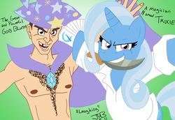 Size: 1625x1115 | Tagged: dead source, safe, artist:gamebuddy123, trixie, human, pony, g4, arrested development, duo, gob bluth