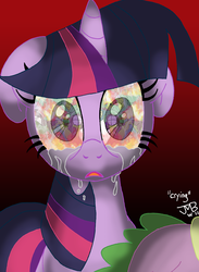 Size: 1100x1500 | Tagged: dead source, safe, artist:gamebuddy123, spike, twilight sparkle, pony, g4, crying, duo, fire, harsher in hindsight, ponyville