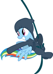 Size: 2979x4103 | Tagged: safe, artist:sircinnamon, rainbow dash, pegasus, pony, g4, read it and weep, clothes, line, simple background, sneaking suit, solo, swinging, transparent background, vector
