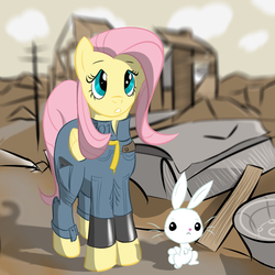 Size: 1000x1000 | Tagged: safe, angel bunny, fluttershy, g4, fallout, fallout 3