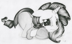 Size: 3085x1897 | Tagged: safe, artist:ayzuki, rarity, pony, g4, bathrobe, clothes, female, grayscale, monochrome, slippers, solo, traditional art