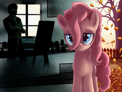 Size: 1600x1200 | Tagged: source needed, safe, artist:rainbow, pinkie pie, human, g4, artist, autumn, crying, duo, leaves, painting