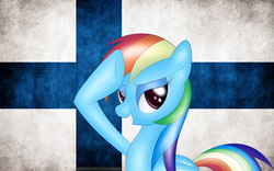 Size: 2560x1600 | Tagged: safe, artist:haltie, rainbow dash, pony, g4, female, finland, flag, rainbow dash salutes, salute, solo
