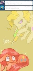 Size: 639x1350 | Tagged: dead source, safe, artist:dhui, pinkie pie, surprise, ask tired pie, g1, g4, g1 to g4, generation leap, tumblr, watergun
