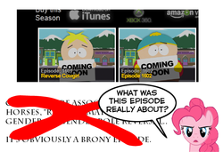 Size: 610x417 | Tagged: safe, pinkie pie, g4, fourth wall, itunes, male, meta, reverse cowgirl episode, south park