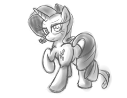 Size: 3300x2550 | Tagged: safe, artist:leadhooves, rarity, pony, g4, butt, high res, monochrome, plot, solo