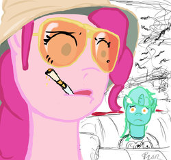 Size: 900x840 | Tagged: safe, artist:submergedpony, lyra heartstrings, pinkie pie, g4, fear and loathing in las vegas, hunter s. thompson, parody