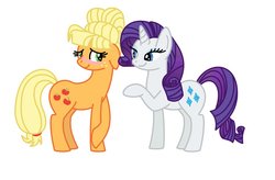 Size: 900x591 | Tagged: safe, artist:blizzardicefox, applejack, rarity, earth pony, pony, unicorn, g4, blushing, female, horn, lesbian, mare, ship:rarijack, shipping, simple background, white background