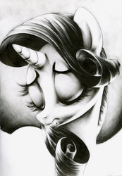 Size: 2233x3223 | Tagged: safe, artist:carlotta-guidicelli, rarity, pony, g4, bust, eyelashes, eyes closed, female, frown, grayscale, high res, monochrome, pencil drawing, portrait, sad, solo, traditional art