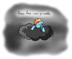 Size: 1079x886 | Tagged: safe, artist:kiyoshiii, rainbow dash, pegasus, pony, g4, cloud, cloudy, crying, eyes closed, female, rain, raincloud, sad, solo