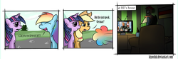 Size: 1500x495 | Tagged: safe, artist:kiyoshiii, applejack, rainbow dash, twilight sparkle, earth pony, pegasus, pony, unicorn, g4, accordion, alcohol, beer, chair, eyes closed, food, frown, german, german flag, germany, hoof hold, musical instrument, open mouth, raised eyebrow, smiling, television, unicorn twilight