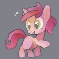 Size: 818x823 | Tagged: dead source, safe, artist:dhui, ruby pinch, pony, unicorn, g4, gray background, horn, raised hoof, simple background, smiling, tumblr