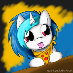 Size: 2000x2000 | Tagged: safe, artist:kiyoshiii, dj pon-3, vinyl scratch, pony, unicorn, g4, bib, cute, female, solo, tongue out, vinylbetes