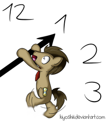 Size: 731x840 | Tagged: safe, artist:kiyoshiii, doctor whooves, time turner, earth pony, pony, g4, clock, flailing, male, necktie, shrunken pupils, stallion
