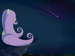 Size: 1400x1050 | Tagged: safe, artist:kiyoshiii, fluttershy, pegasus, pony, g4, cliff, female, night, shooting star, solo, stars