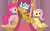 Size: 1920x1200 | Tagged: safe, artist:kyojiogami, fluttershy, pinkie pie, snails, pony, g4, collar, crown, scepter, sitting, throne, tongue out, trio