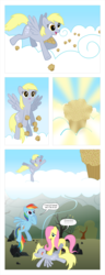 Size: 900x2336 | Tagged: safe, artist:areyesram, derpy hooves, fluttershy, rainbow dash, pegasus, pony, g4, cloud, comic, corpse, cpr, female, food, giant muffin, heaven, ice age, ice age 2: the meltdown, implied death, mare, muffin, muffin heaven, parody, show accurate, that pony sure does love muffins