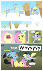 Size: 900x1484 | Tagged: safe, artist:areyesram, derpy hooves, fluttershy, rainbow dash, pegasus, pony, g4, cpr, female, food, giant muffin, heaven, ice age, ice age 2: the meltdown, implied death, mare, muffin, muffin heaven, parody, resurrection, show accurate, that pony sure does love muffins