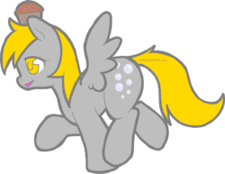 Size: 1824x1405 | Tagged: safe, artist:sinclair2013, derpy hooves, pegasus, pony, g4, colored pupils, female, food, head carry, mare, muffin, simple background, solo, transparent background