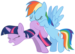 Size: 6936x5046 | Tagged: dead source, safe, artist:dentist73548, rainbow dash, twilight sparkle, pegasus, pony, unicorn, dragonshy, g4, absurd resolution, female, lesbian, mare, ship:twidash, shipping, show accurate, simple background, transparent background, vector