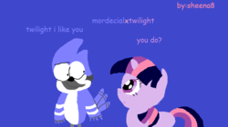 Size: 852x478 | Tagged: safe, artist:sheena8, twilight sparkle, g4, crossover, crossover shipping, female, love, male, mordecai, mordetwi, regular show, shipping, straight