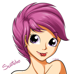 Size: 1000x1000 | Tagged: dead source, safe, artist:lisaorise, scootaloo, human, g4, :p, cute, female, humanized, simple background, solo, transparent background