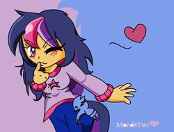 Size: 829x629 | Tagged: safe, artist:ritathefox, twilight sparkle, human, g4, crossover, crossover shipping, female, humanized, love, male, mordecai, mordetwi, regular show, straight