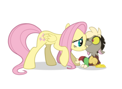 Size: 1307x949 | Tagged: safe, artist:anima-dos, discord, fluttershy, draconequus, pegasus, pony, g4, age regression, baby discord, duo, duo male and female, female, male, mare, nuzzling, simple background, transparent background