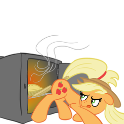 Size: 1440x1440 | Tagged: safe, artist:elslowmo, applejack, earth pony, pony, g4, butt, butt hold, female, food, original artist unknown, oven, pie, plot, solo, tongue out, wat